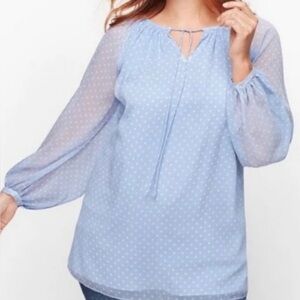 Talbots Plus Women’s Shirred Tie Neck Blue White Polka Dot Top Blouse Sz 1X